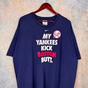 VTG Y2K Nike New York Yankees T Shirt Sz XXL Blue MLB Baseball Boston Butt 2006